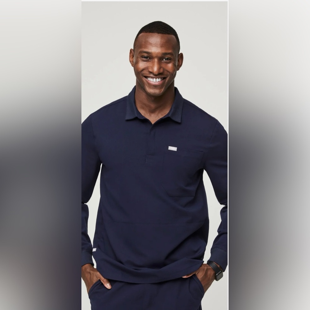 Figs Men’s Long Sleeve Polo in Navy